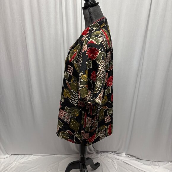 Ship 'n Shore Blouse Womens Size 18W Black Leaf Pattern Short Sleeve Button Up - Picture 3 of 7